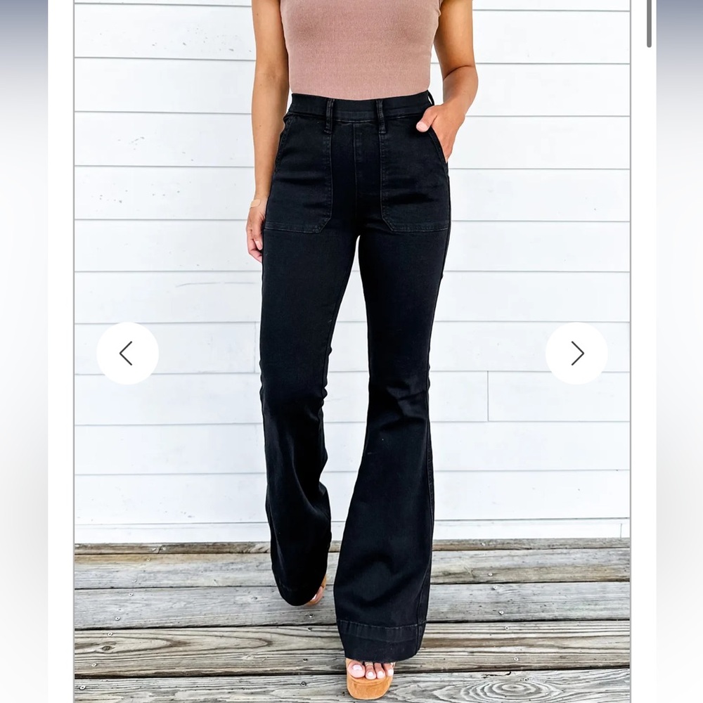 Judy Blue High Rise Elastic Pull On Trouser Flare Jeans